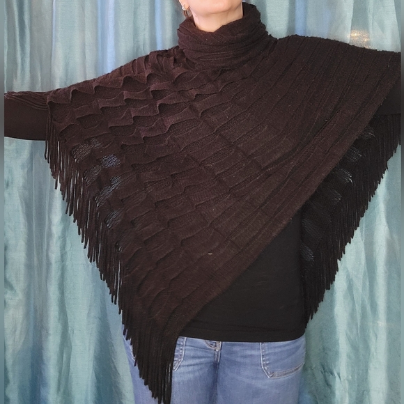 Textured Turtleneck Poncho from Big Buddah - Picture 2 of 10